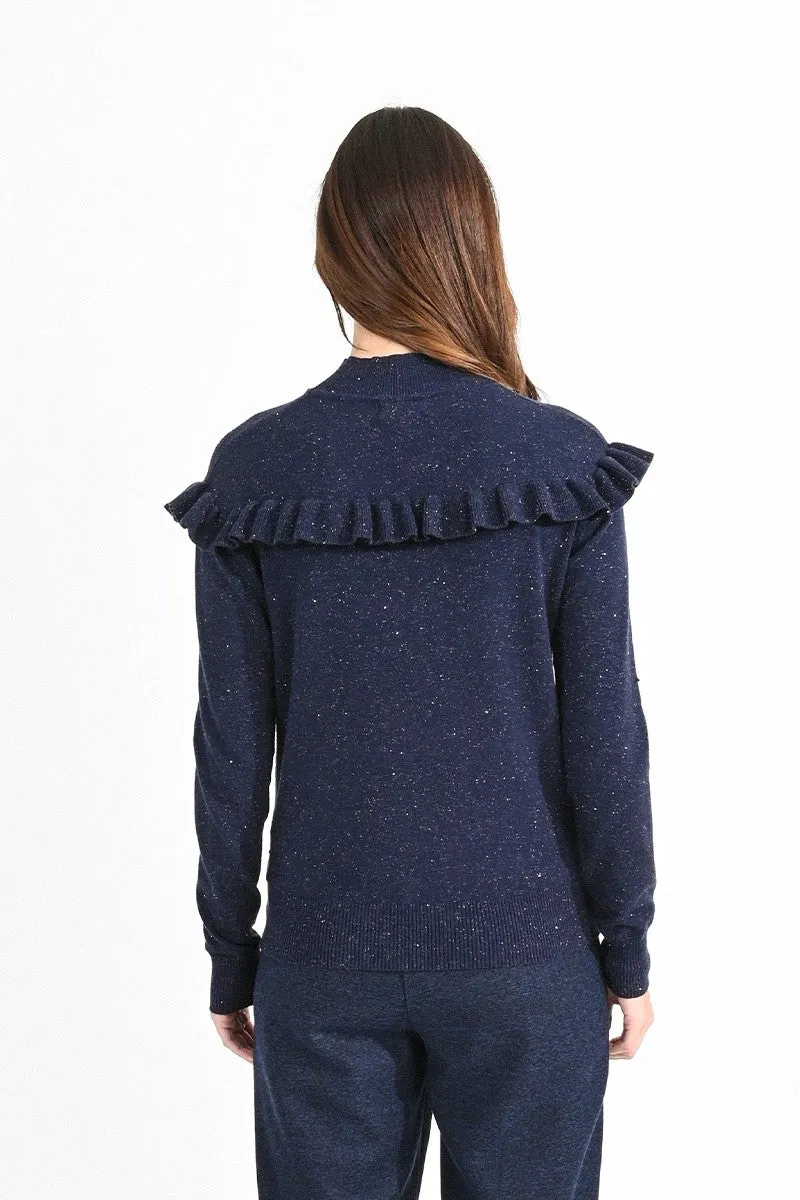 Molly Bracken Navy Blue Openwork Knit Jumper At The Shoulder