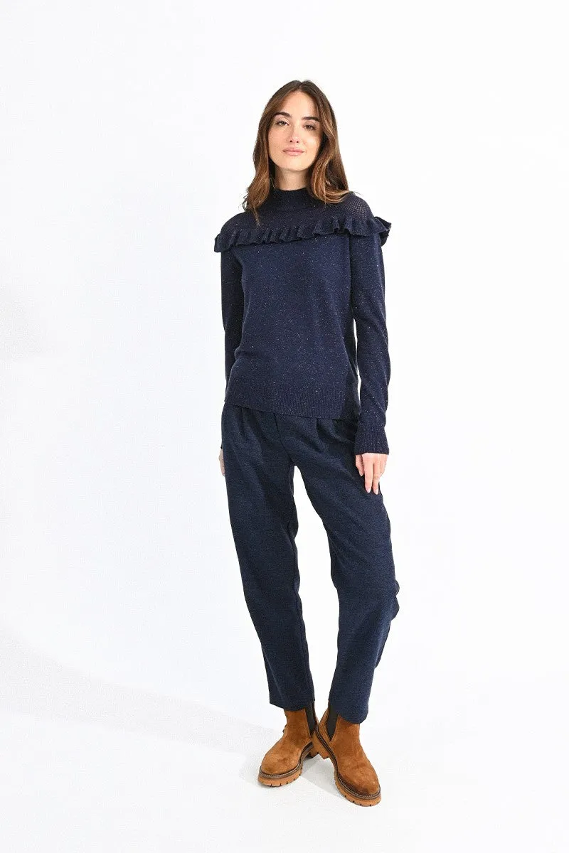 Molly Bracken Navy Blue Openwork Knit Jumper At The Shoulder