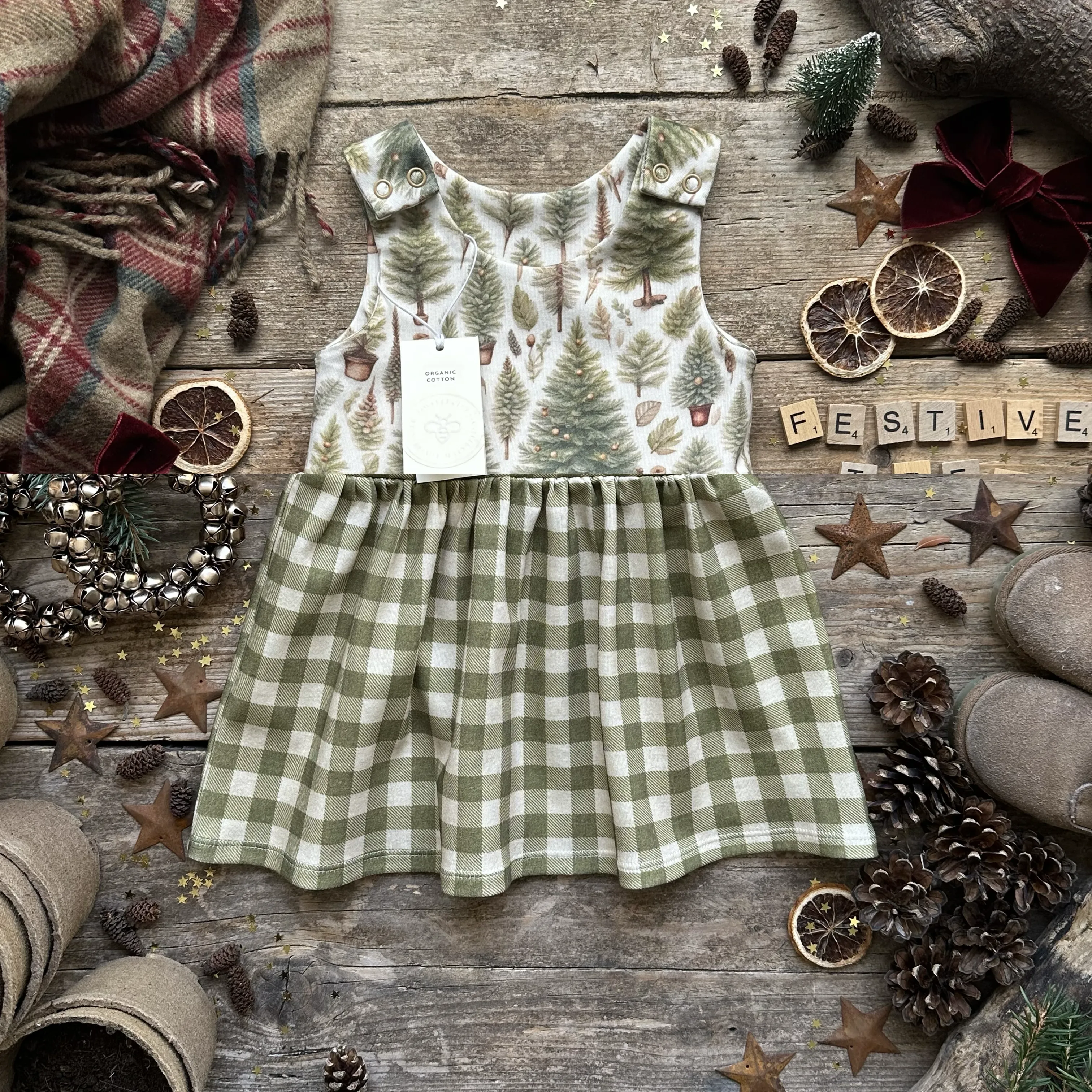 Moss Check   Ribbon Christmas Tree Hybrid Dress