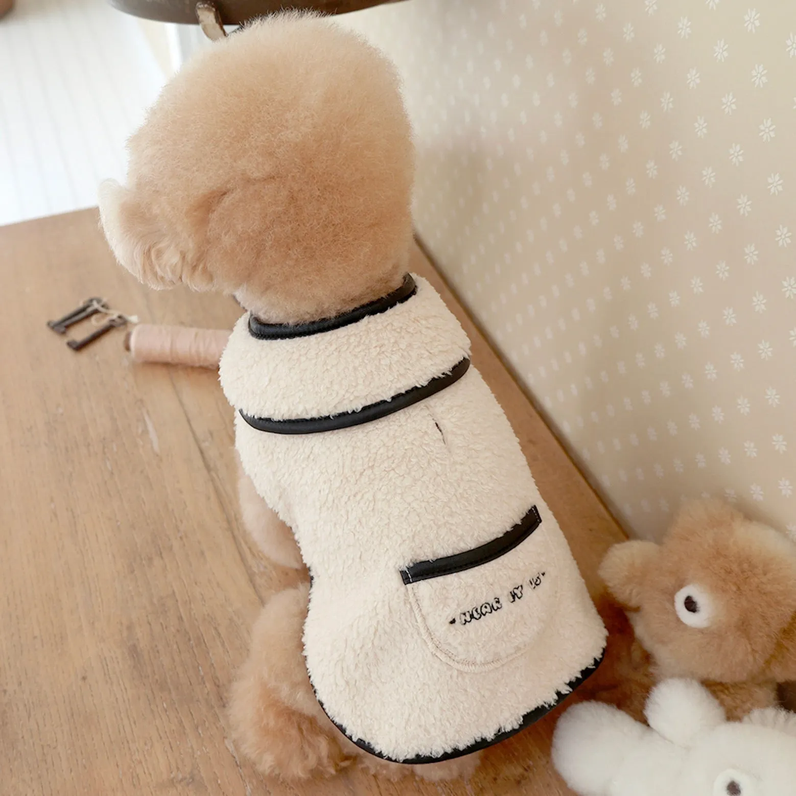 即納【near by us】Teddy Leather Fleece Coat（Cream）