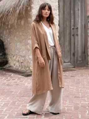 Nova Longline Linen Coat Desert Sand