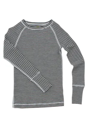 Nui Organics Merino Thermal Crew, Black & White Stripe