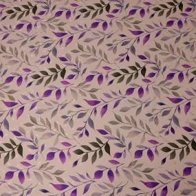 Purple and Gray Leaf Print Pure Silk Satin Fabric, 140 cm Width, Made in Italy -D21161