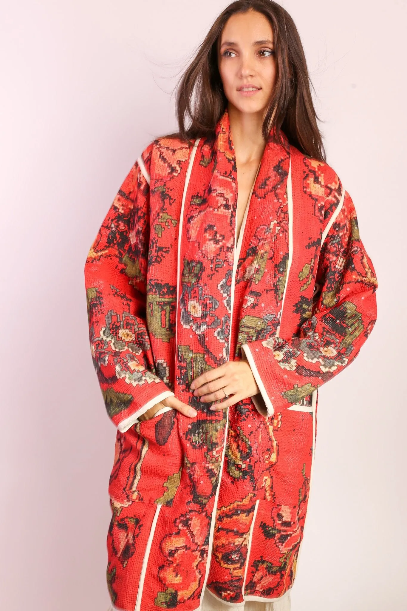 RED KANTHA JACKET COAT IMRA