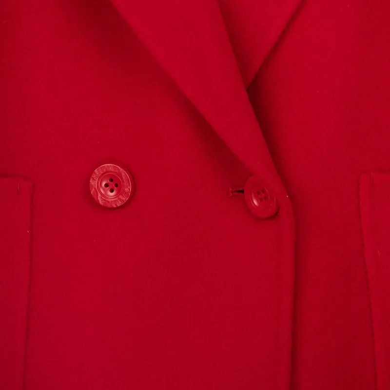 Red Mid Length Lapel Wool Coats