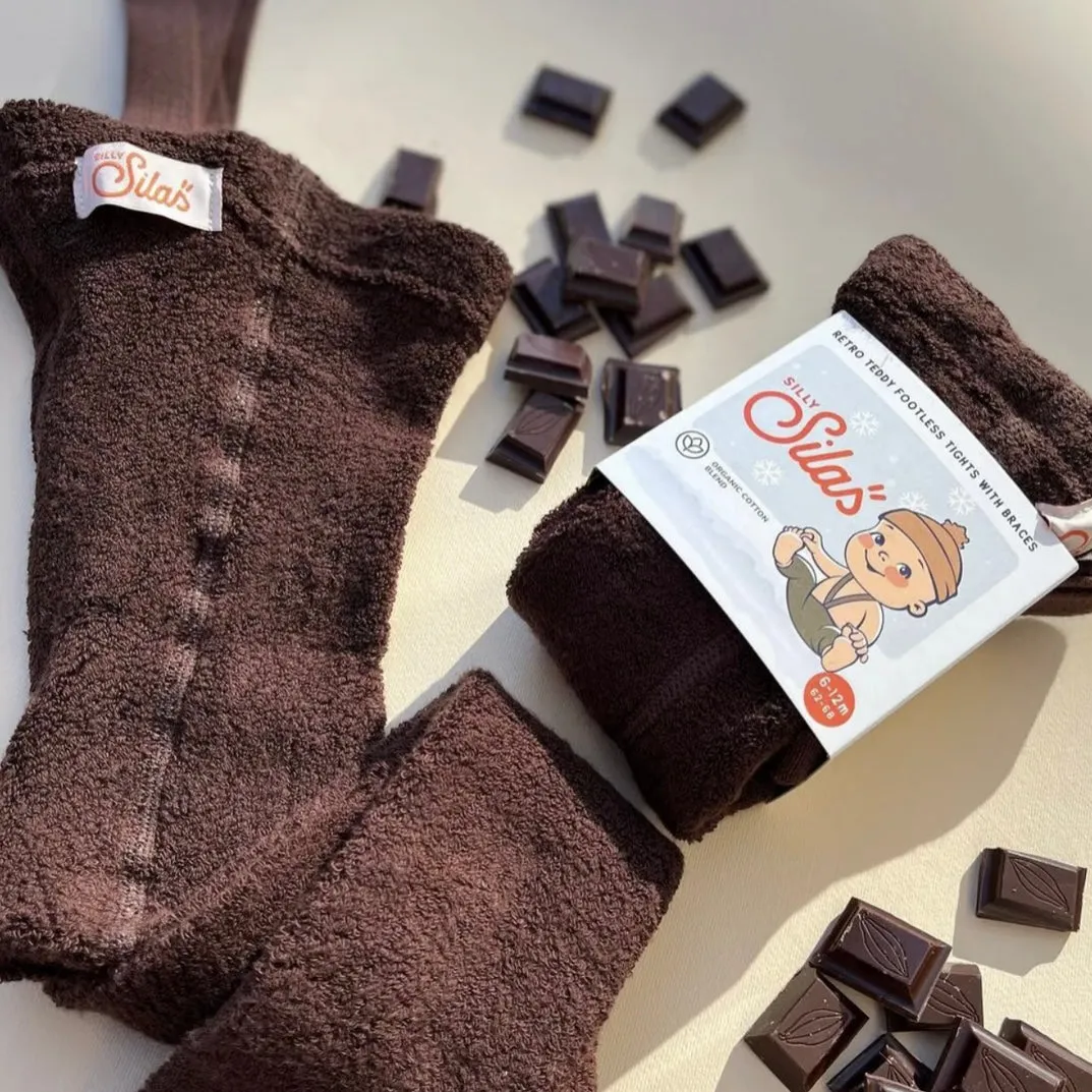 Retro Teddy Footless Tights With Braces - Chocolate Brown