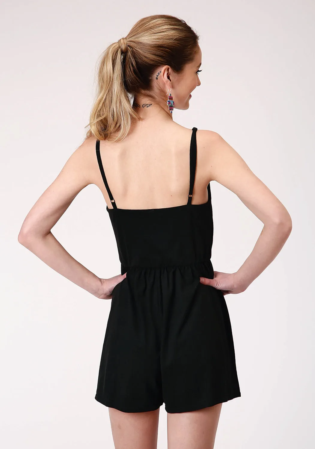 Roper Womens Black Poly/Rayon Strappy Romper S/L Jumper