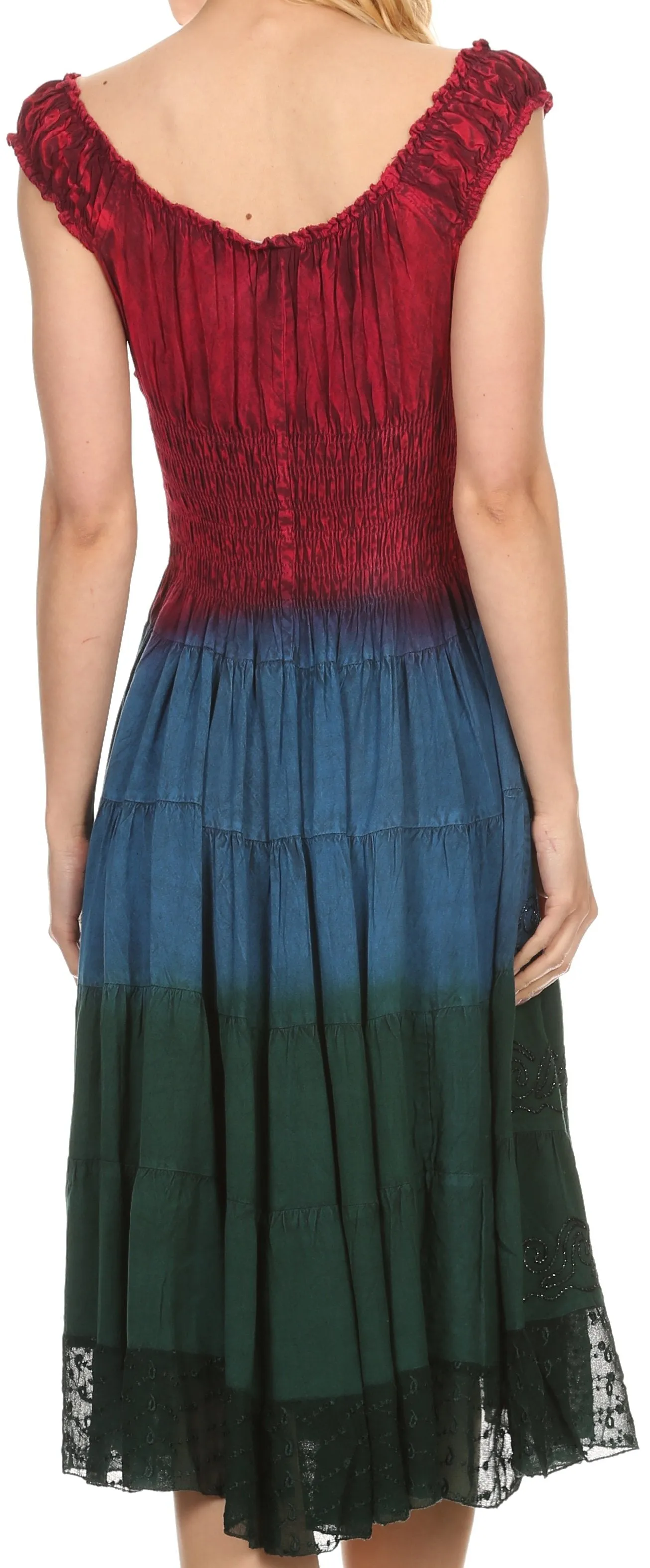 Sakkas Balayga Ombre Tie Dye Batik Adjustable Ruffle Tank Top Sleeveless Dress