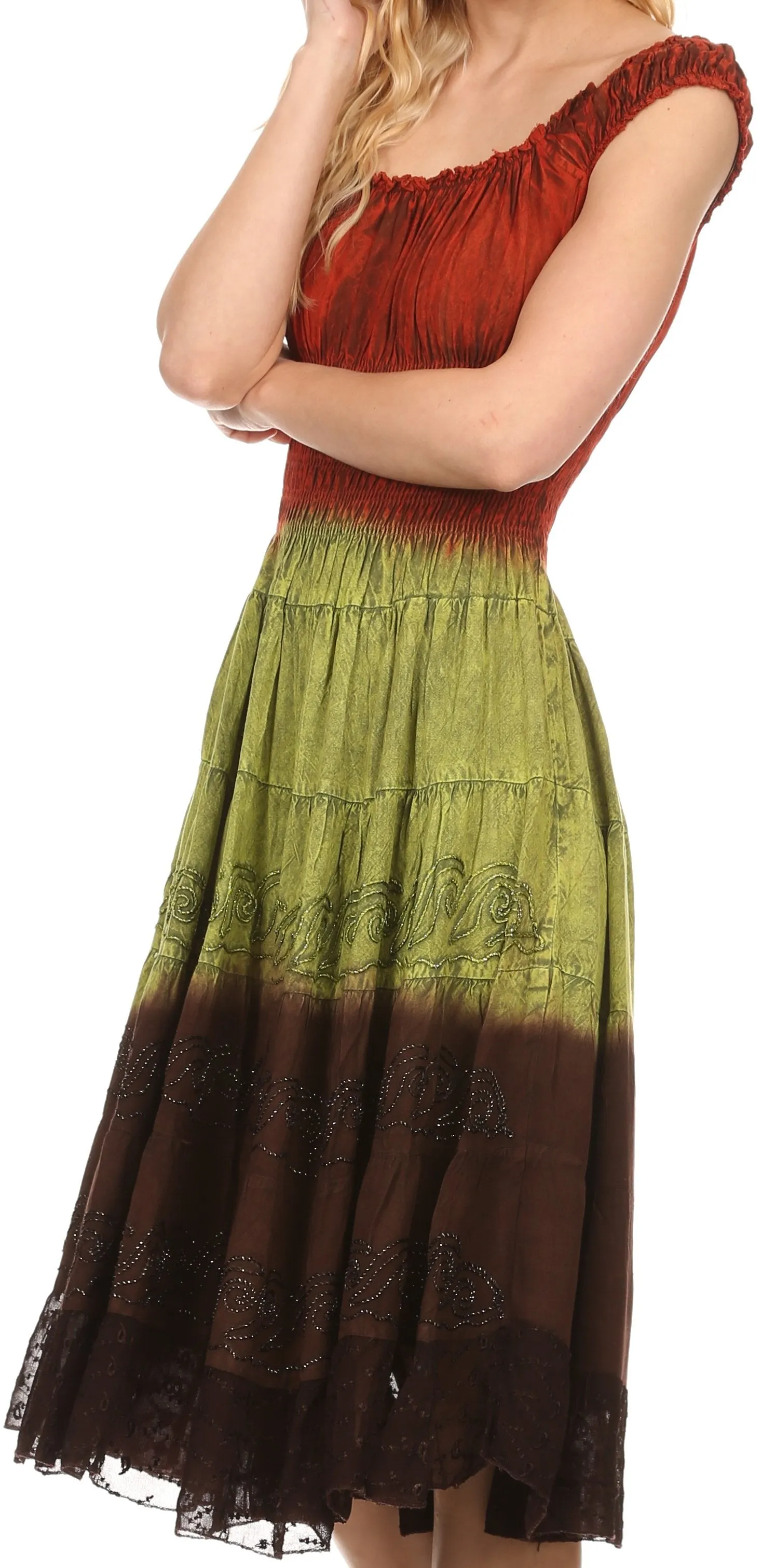 Sakkas Balayga Ombre Tie Dye Batik Adjustable Ruffle Tank Top Sleeveless Dress