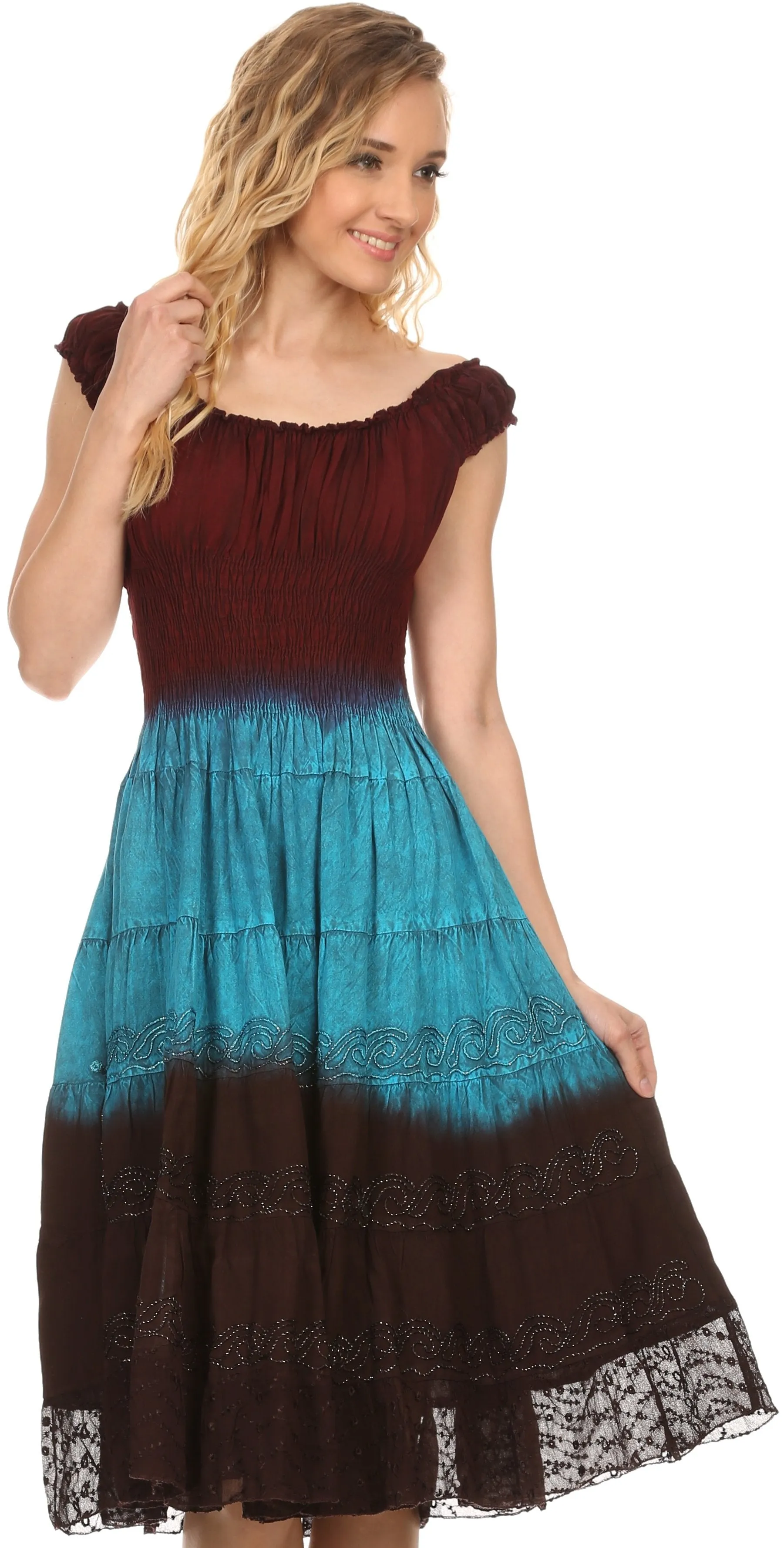 Sakkas Balayga Ombre Tie Dye Batik Adjustable Ruffle Tank Top Sleeveless Dress