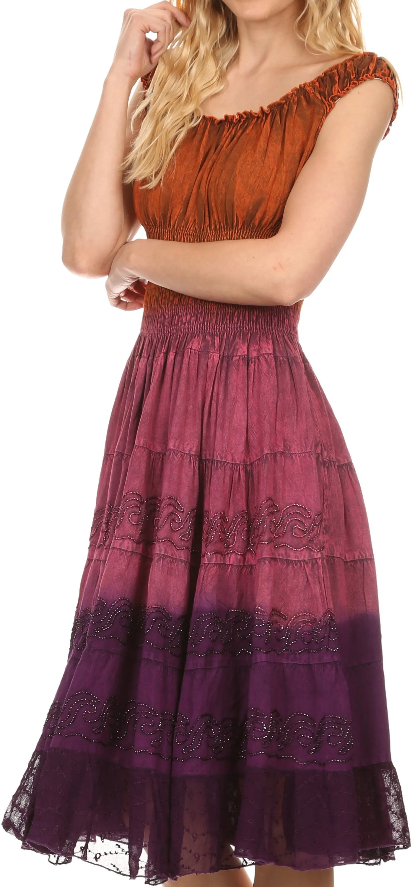 Sakkas Balayga Ombre Tie Dye Batik Adjustable Ruffle Tank Top Sleeveless Dress