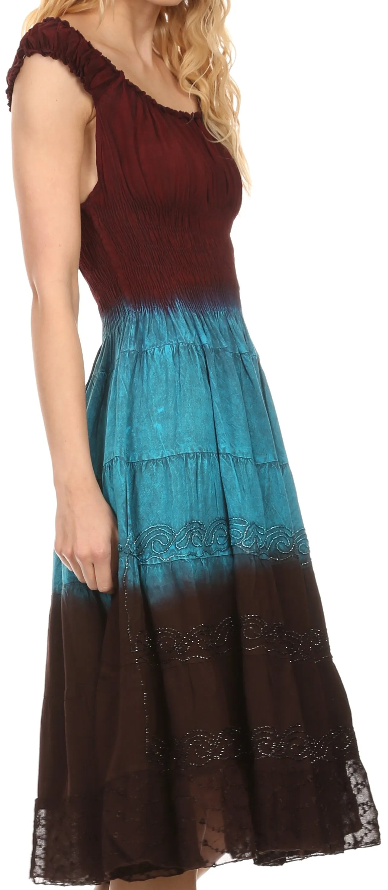 Sakkas Balayga Ombre Tie Dye Batik Adjustable Ruffle Tank Top Sleeveless Dress