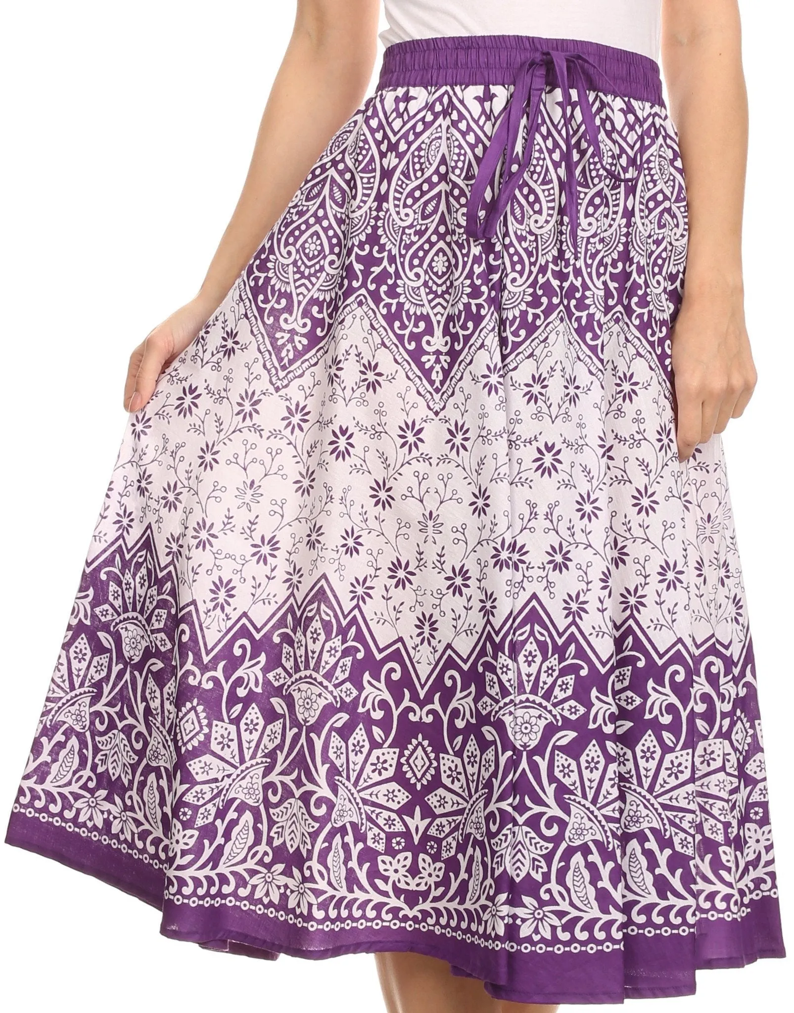 Sakkas Denia Circle Skirt With Floral Printed Designs And Adjustable Waistband