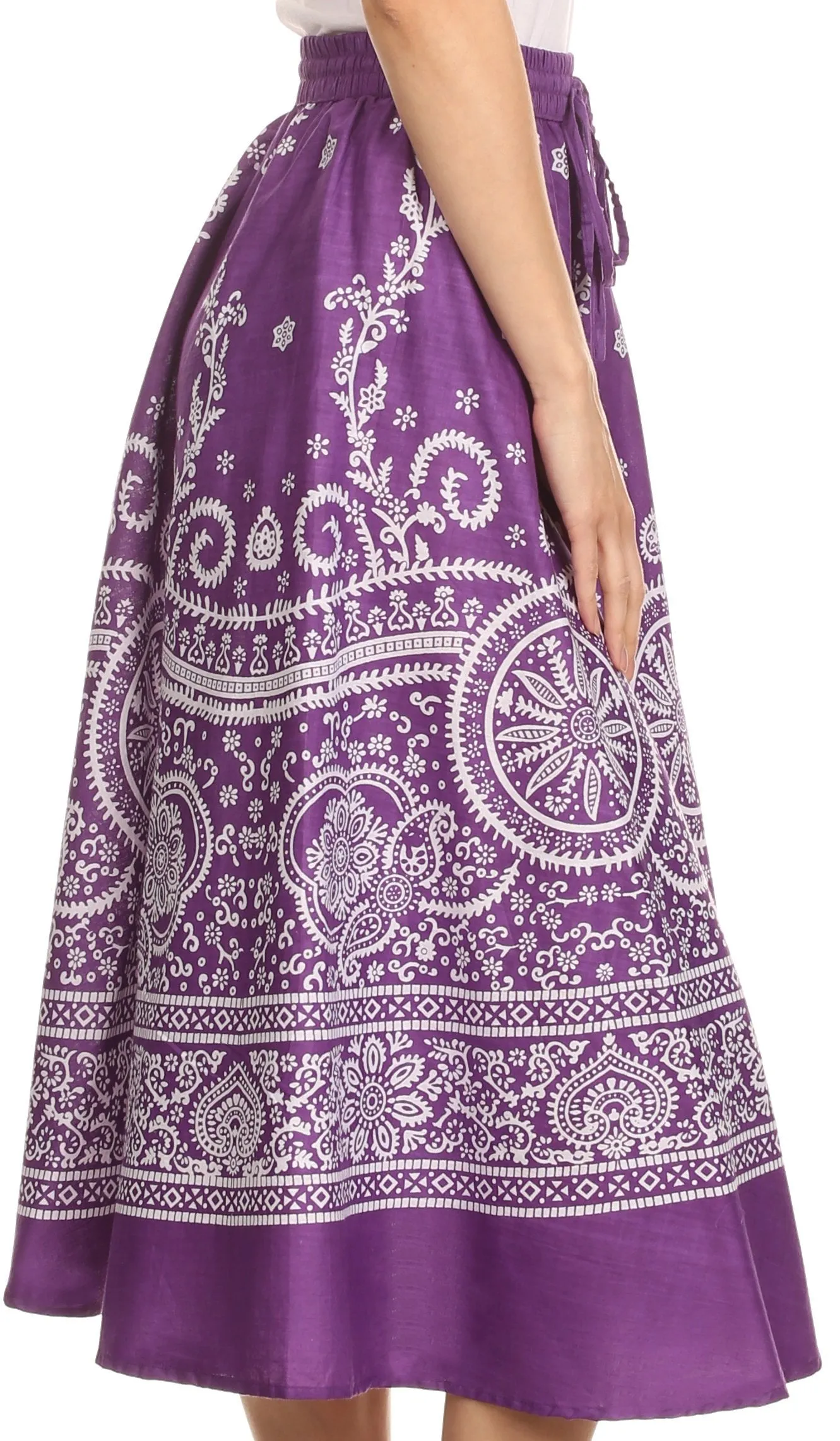 Sakkas Denia Circle Skirt With Floral Printed Designs And Adjustable Waistband