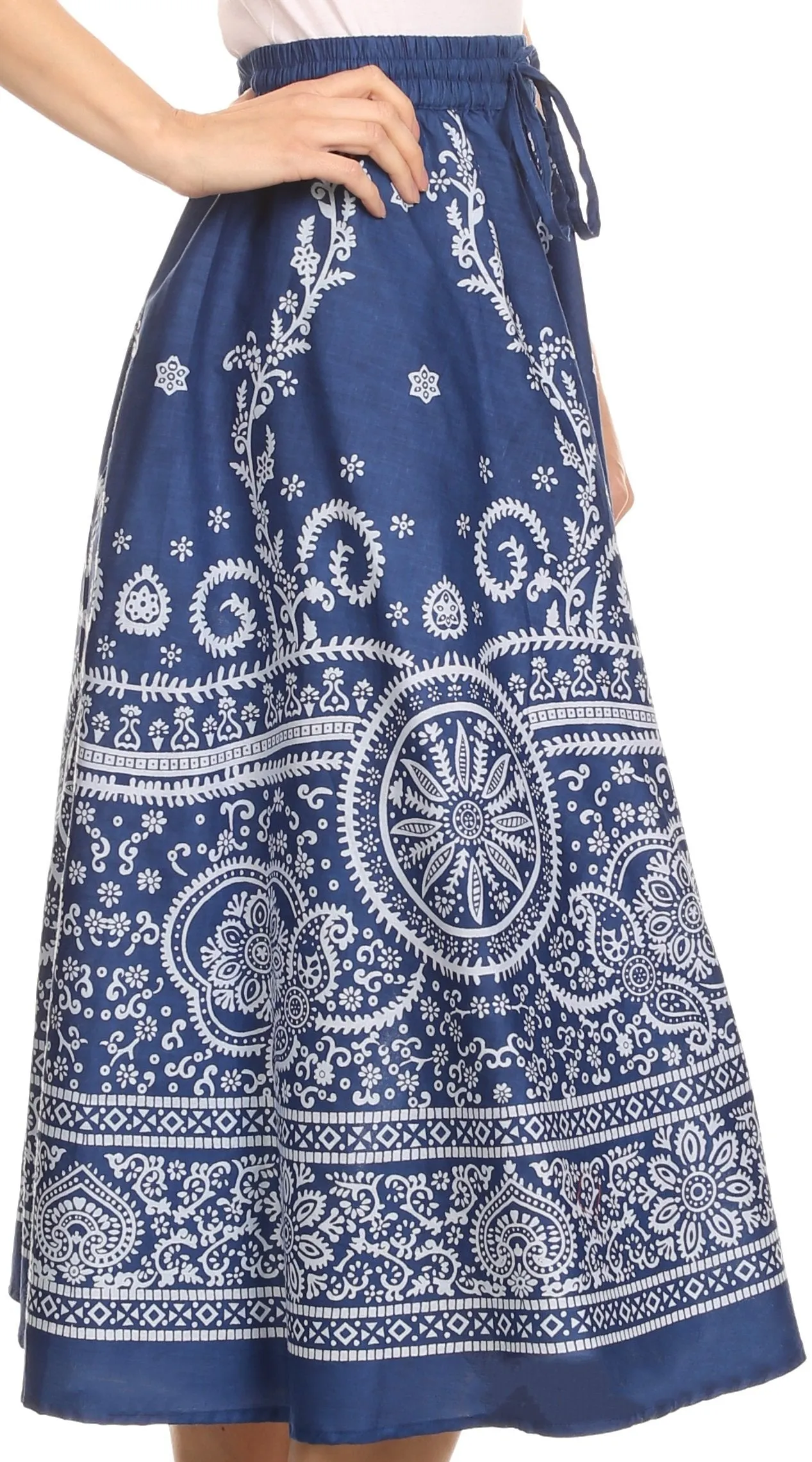 Sakkas Denia Circle Skirt With Floral Printed Designs And Adjustable Waistband