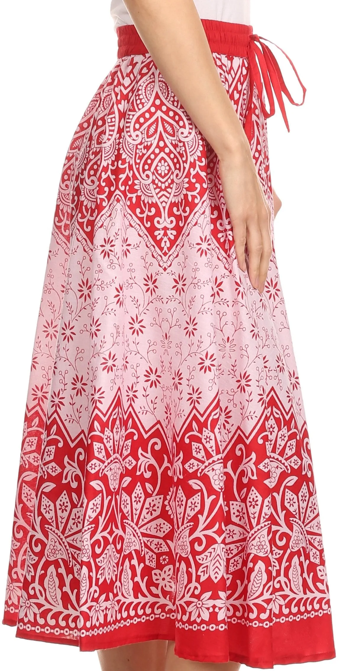 Sakkas Denia Circle Skirt With Floral Printed Designs And Adjustable Waistband