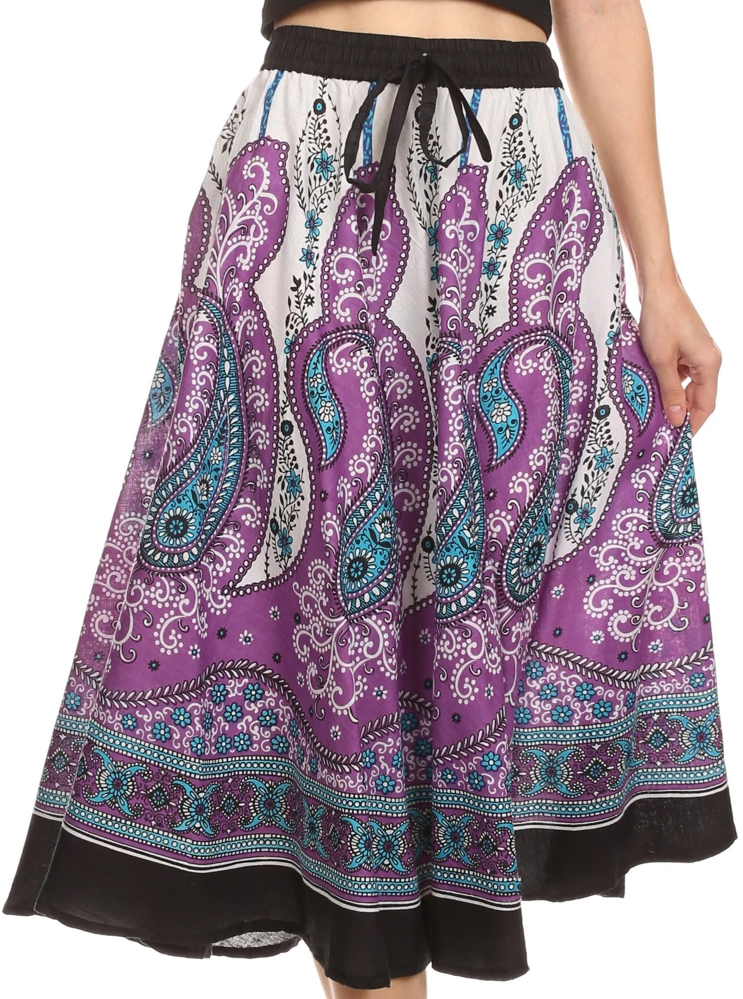 Sakkas Denia Circle Skirt With Floral Printed Designs And Adjustable Waistband