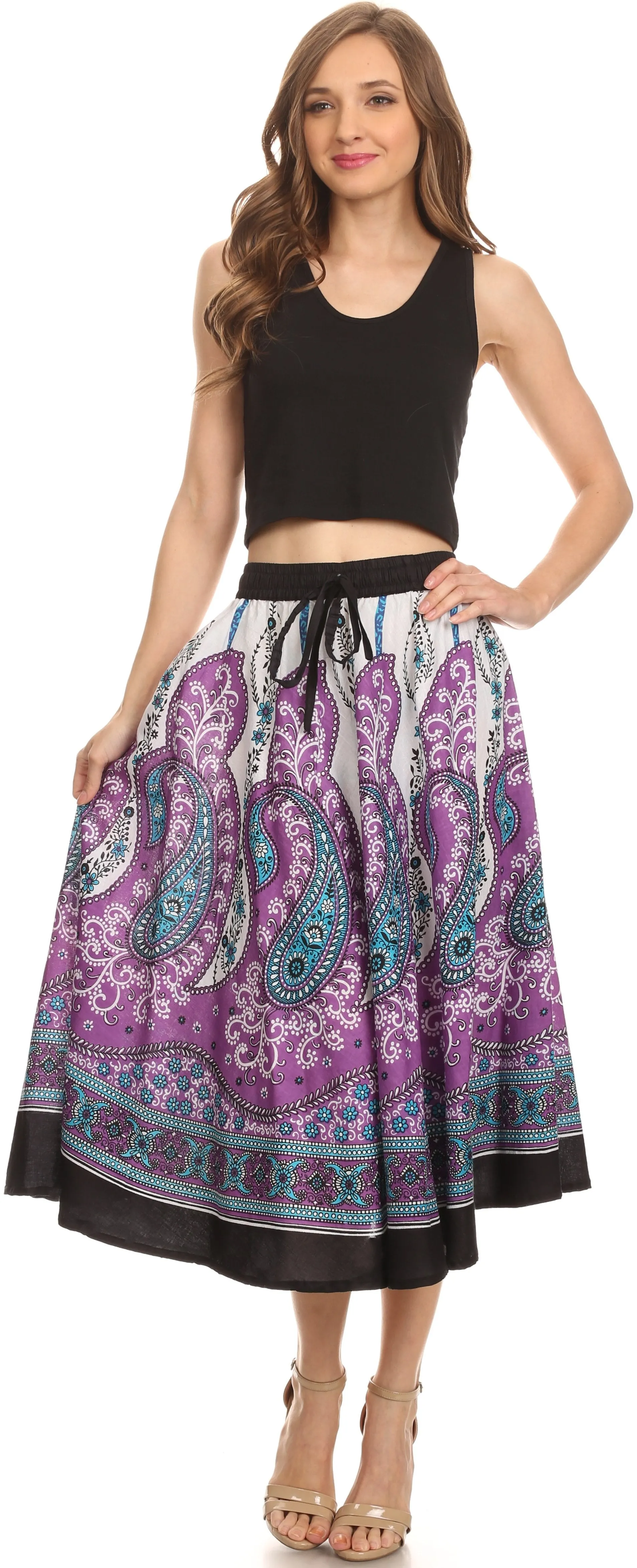 Sakkas Denia Circle Skirt With Floral Printed Designs And Adjustable Waistband