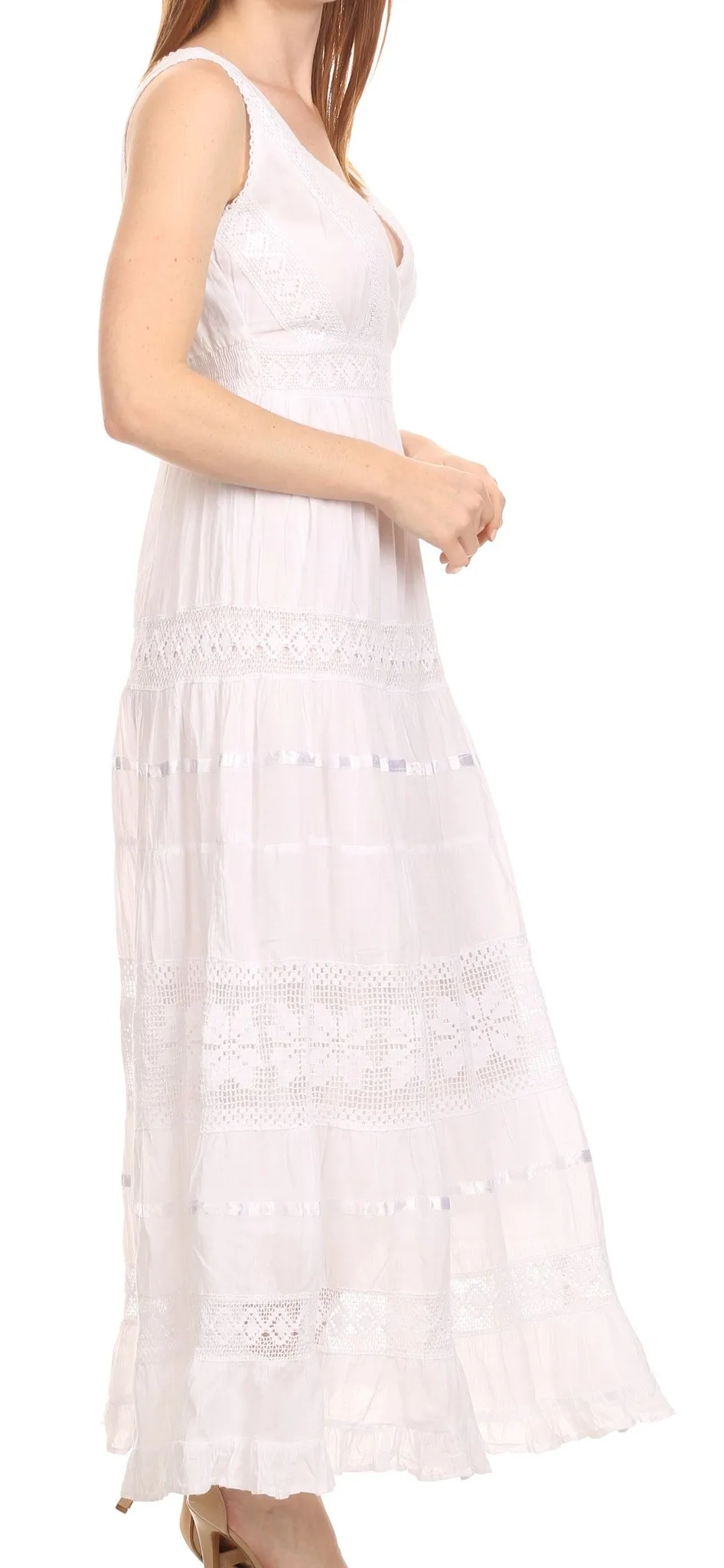 Sakkas Yuki Long Sleeveless Cross Over Lace Embroidered Summer Day Dress