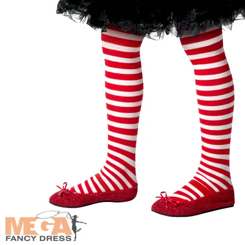 Santa Striped Girls Tights