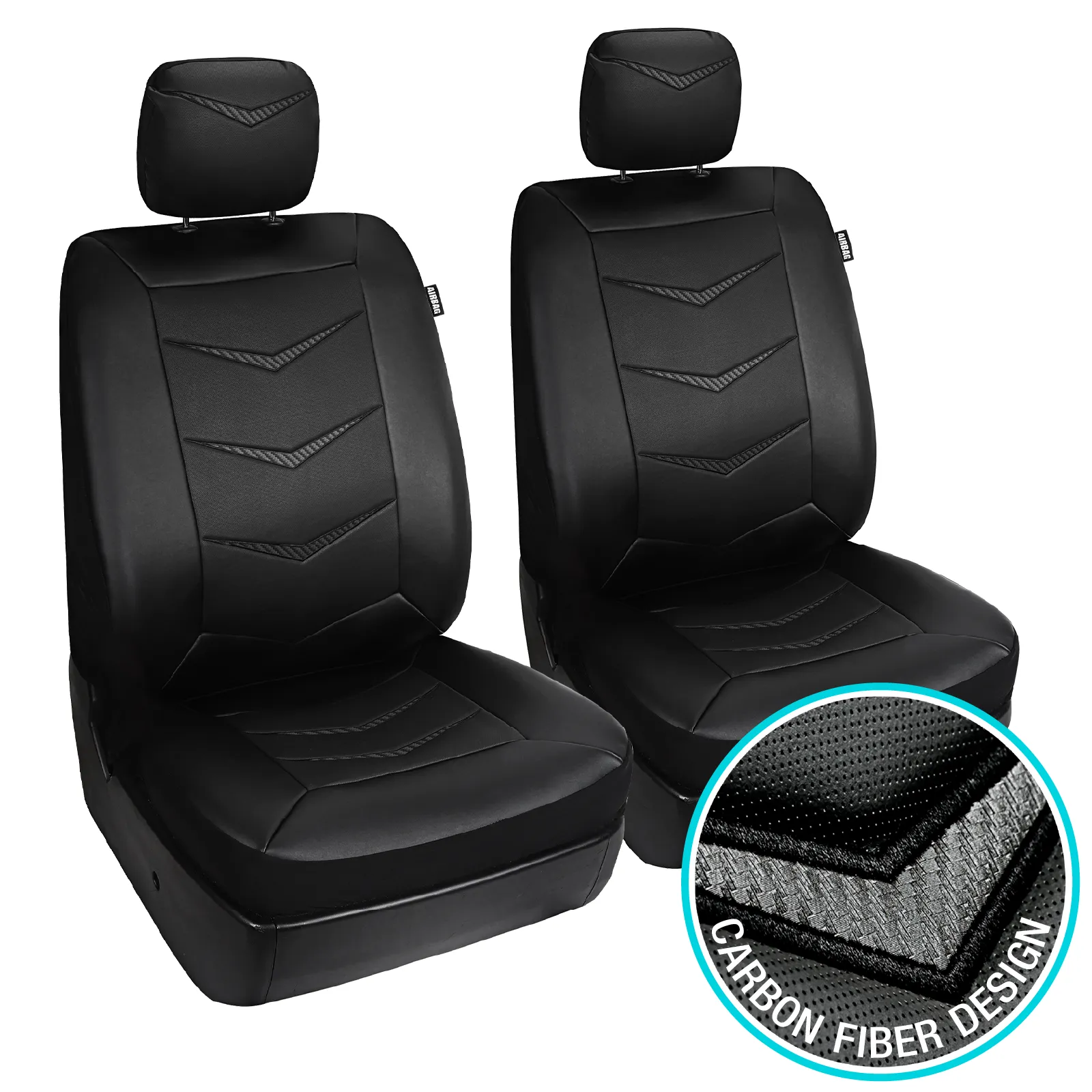 Season Guard Bel-Air Seat Cover Universal fit, Black Faux Leather w/Carbon Fiber Pattern, 2pc kit