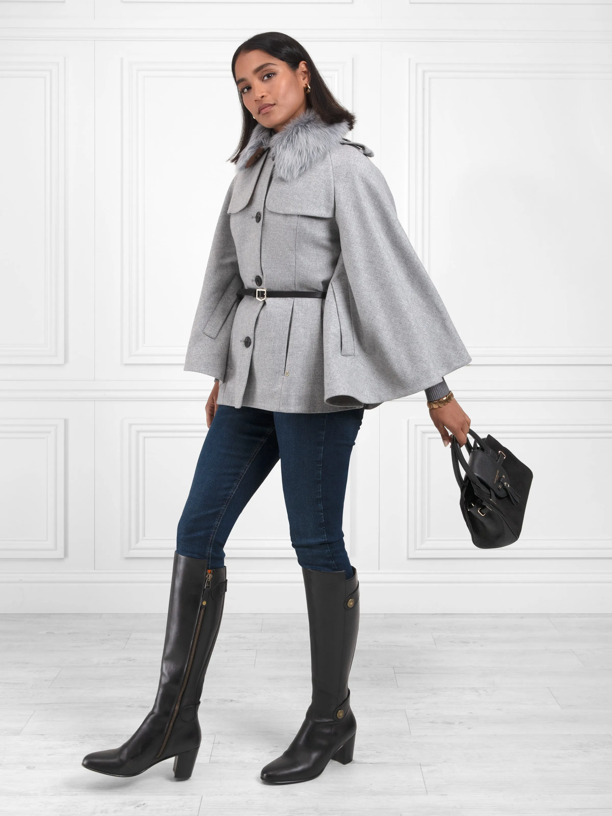 Sienna Wool Cape - Light Grey