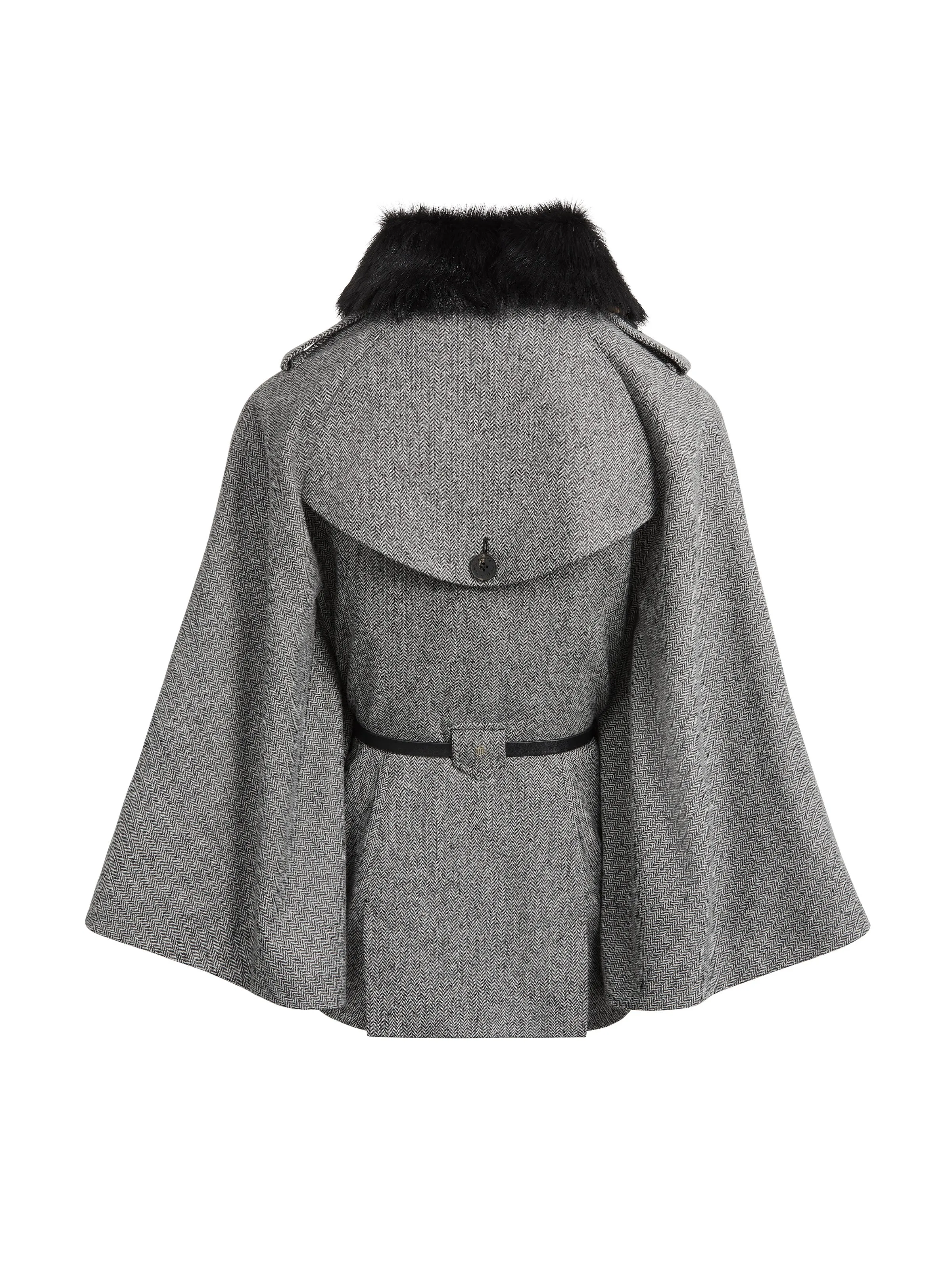 Sienna Wool Cape - Monochrome Herringbone