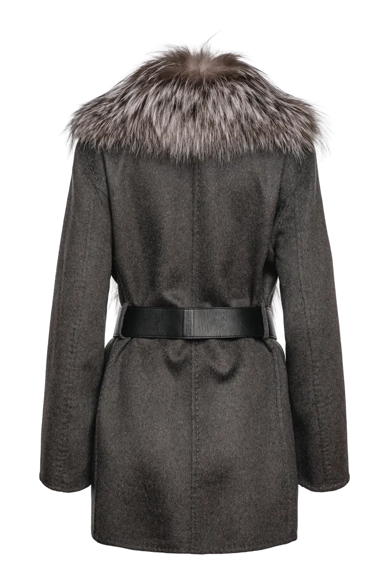 Silver Fox & Charcoal Gray Mid-Length Cashmere Coat