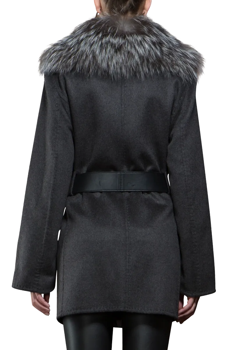 Silver Fox & Charcoal Gray Mid-Length Cashmere Coat