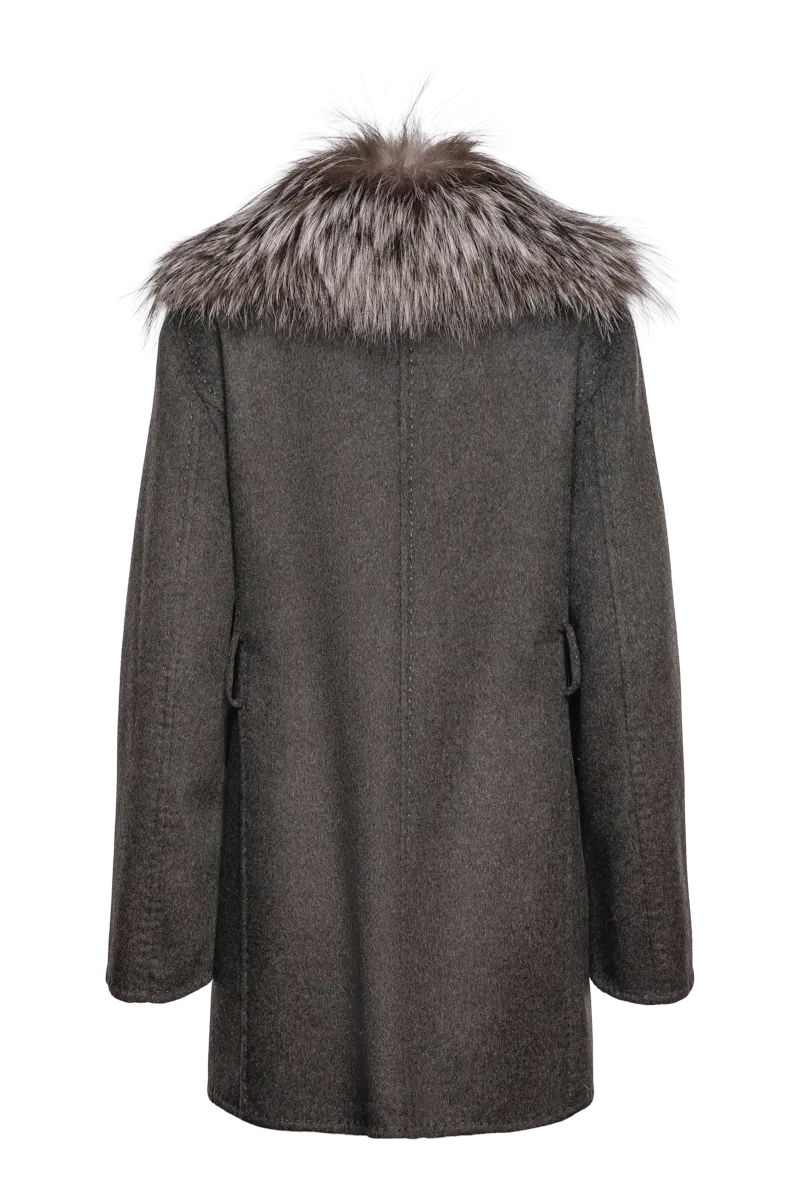 Silver Fox & Charcoal Gray Mid-Length Cashmere Coat