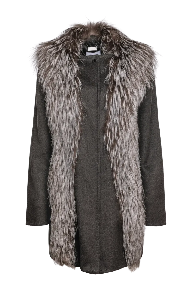 Silver Fox & Charcoal Gray Mid-Length Cashmere Coat