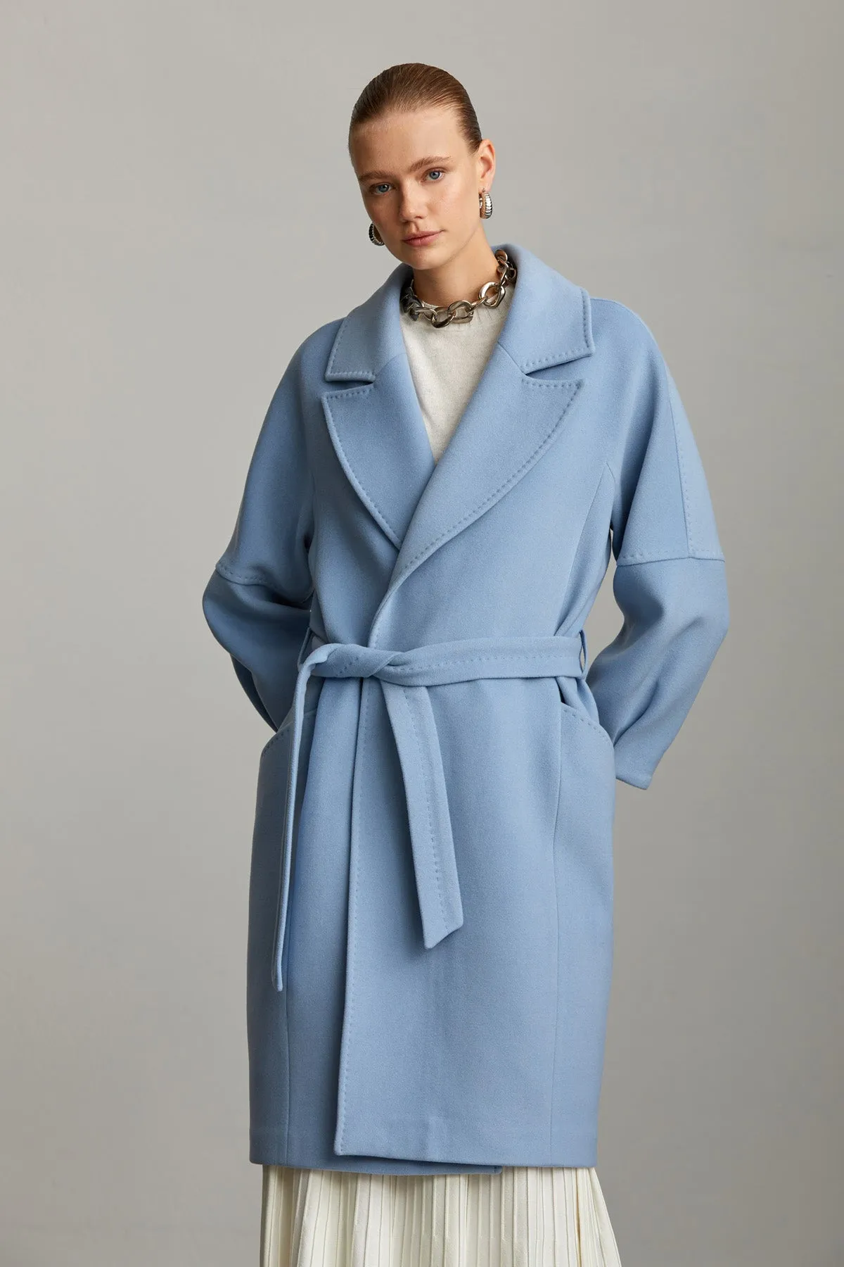 Slim Fit Sofia Plain Notch Lapel Belted Coat