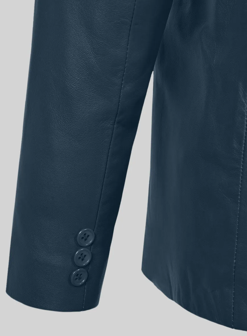 Soft Winsor Blue Leather Pea Coat