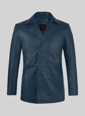 Soft Winsor Blue Leather Pea Coat