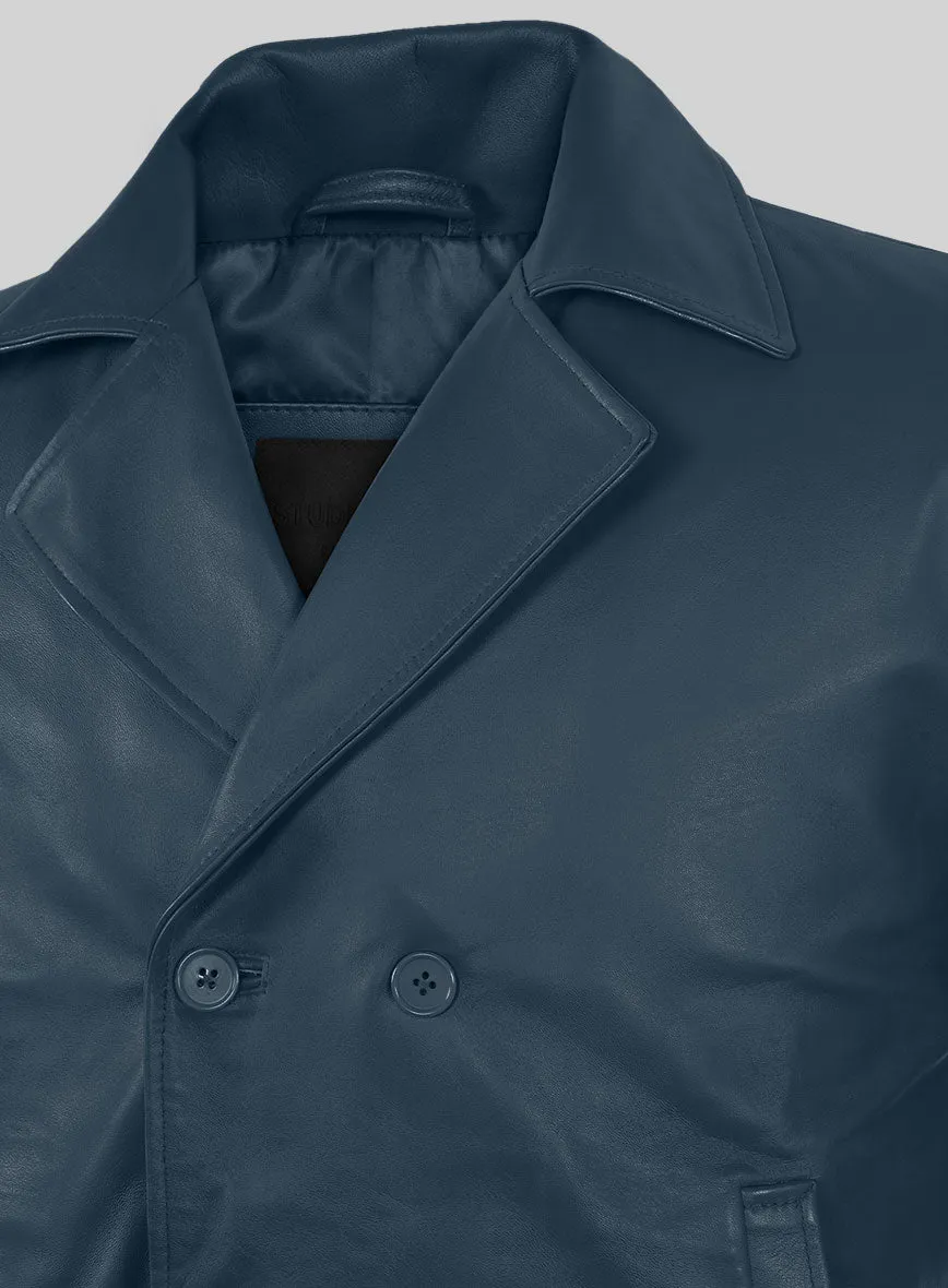 Soft Winsor Blue Leather Pea Coat