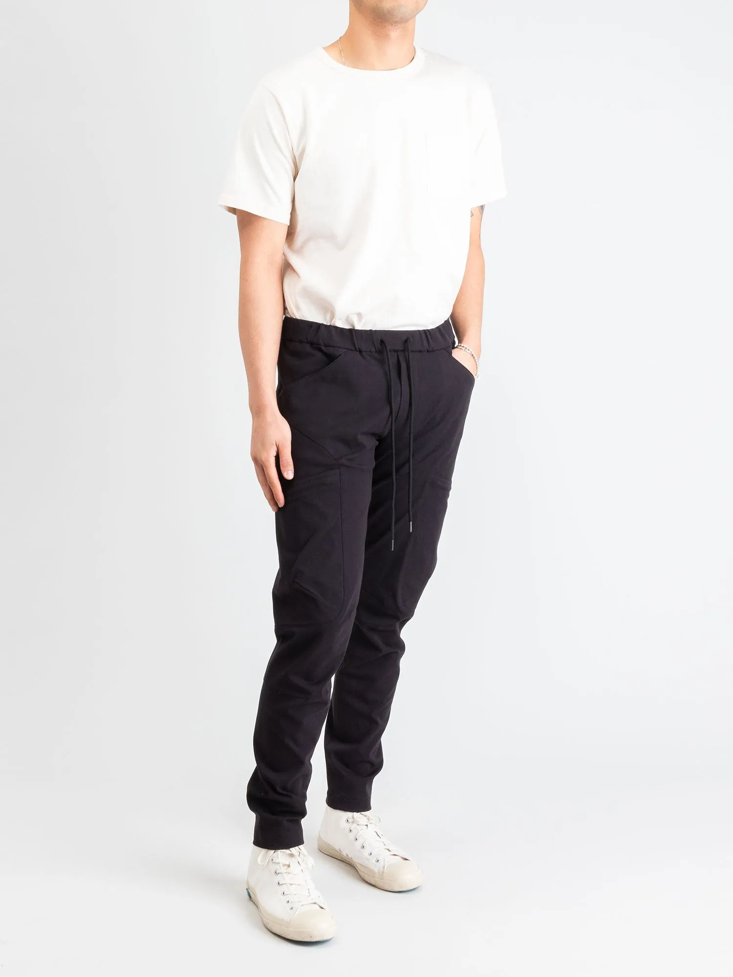 Stretch Twill Biker Cargo Pants in Black