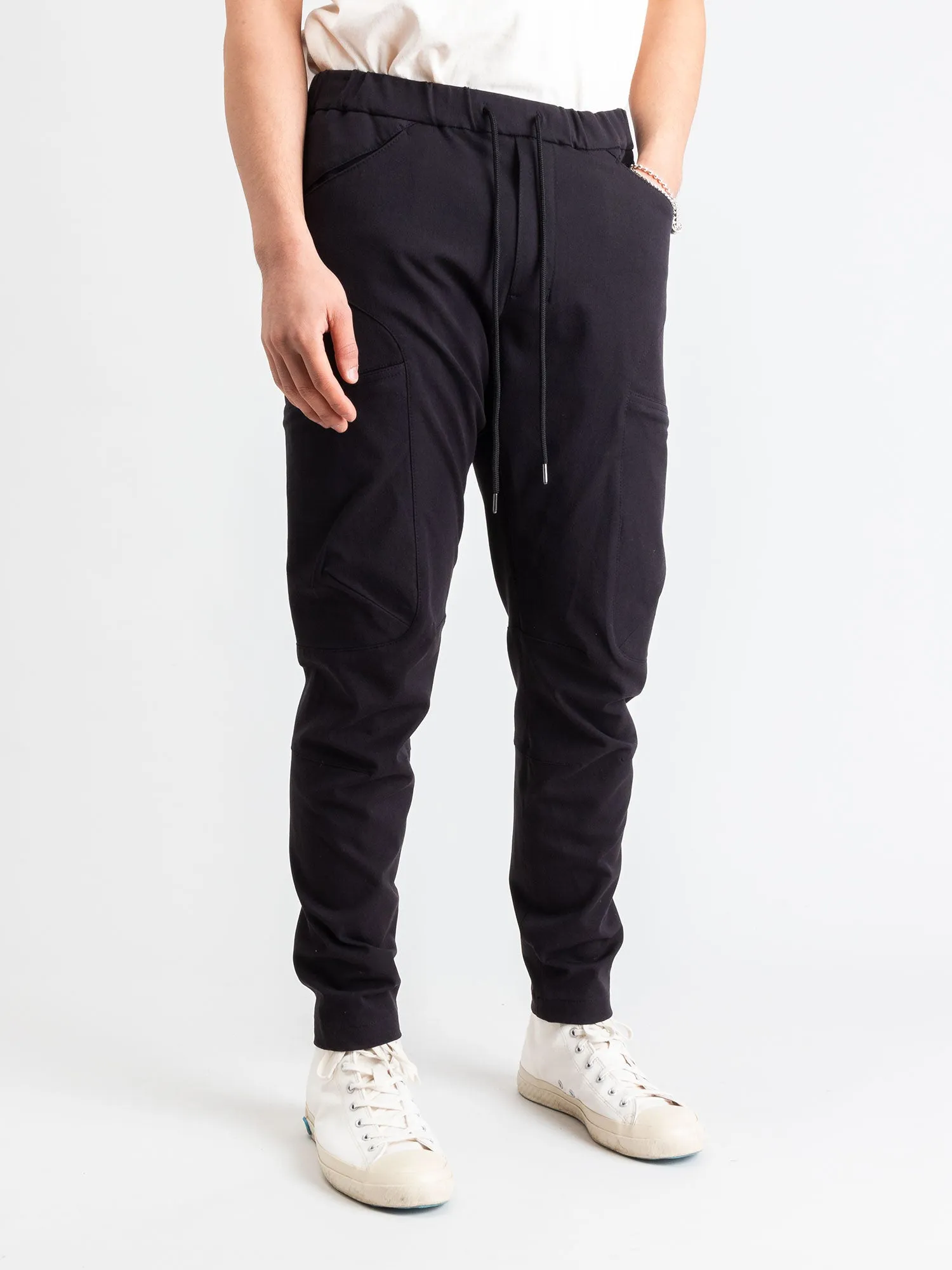 Stretch Twill Biker Cargo Pants in Black