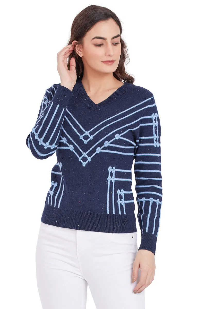 String Knots Printed V-Neck Jumper