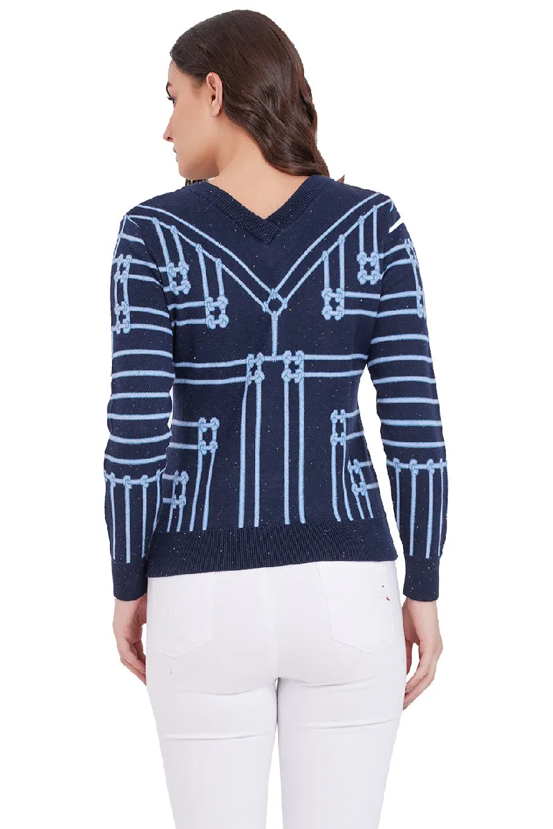 String Knots Printed V-Neck Jumper