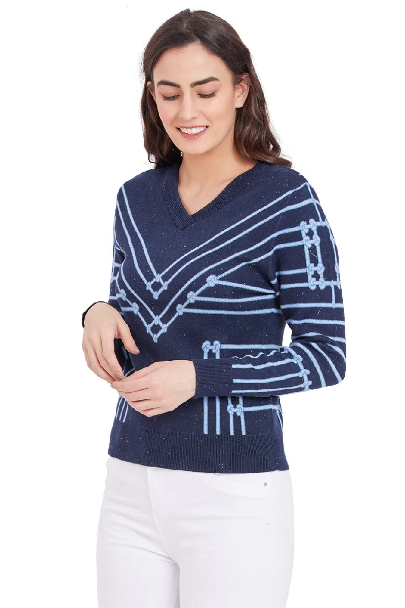 String Knots Printed V-Neck Jumper