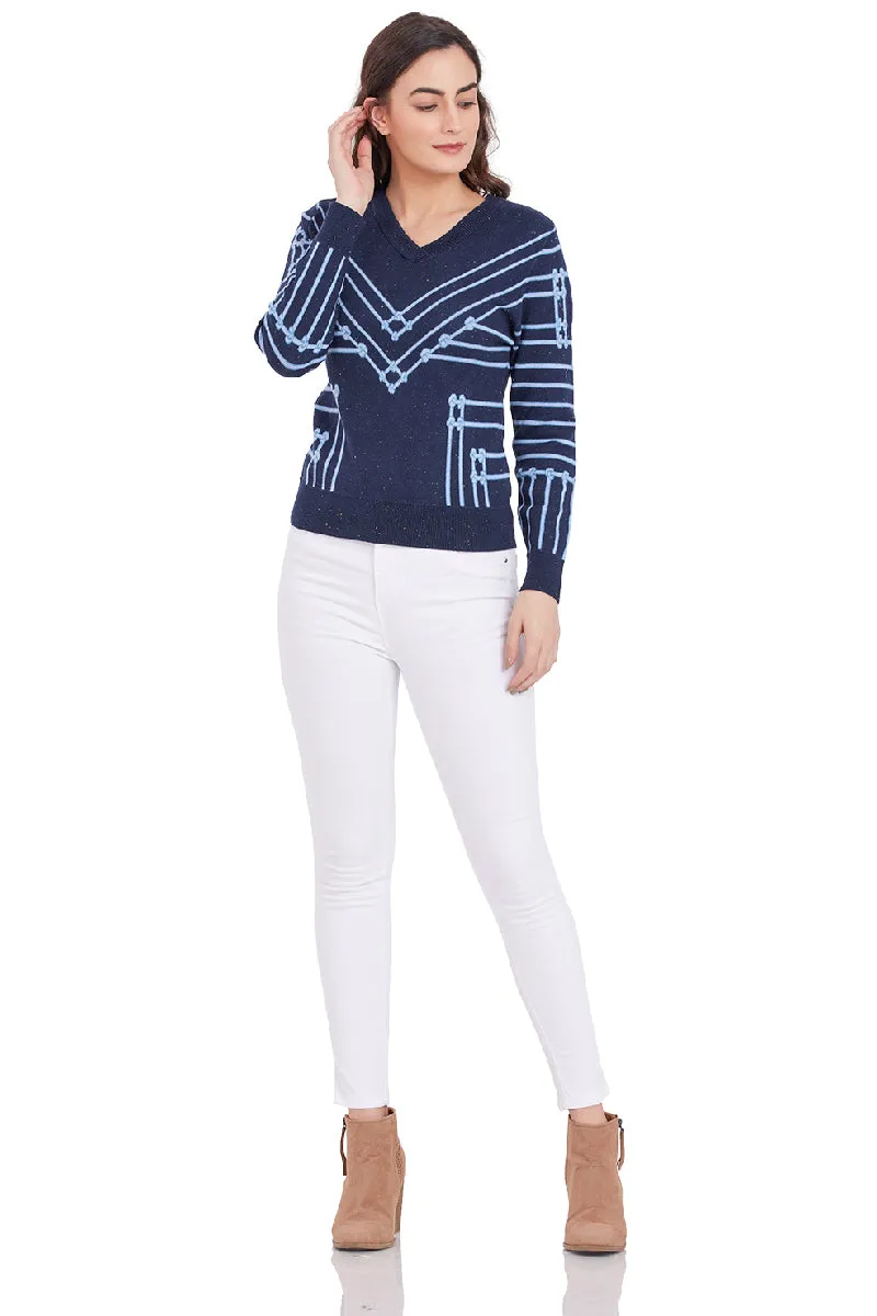 String Knots Printed V-Neck Jumper