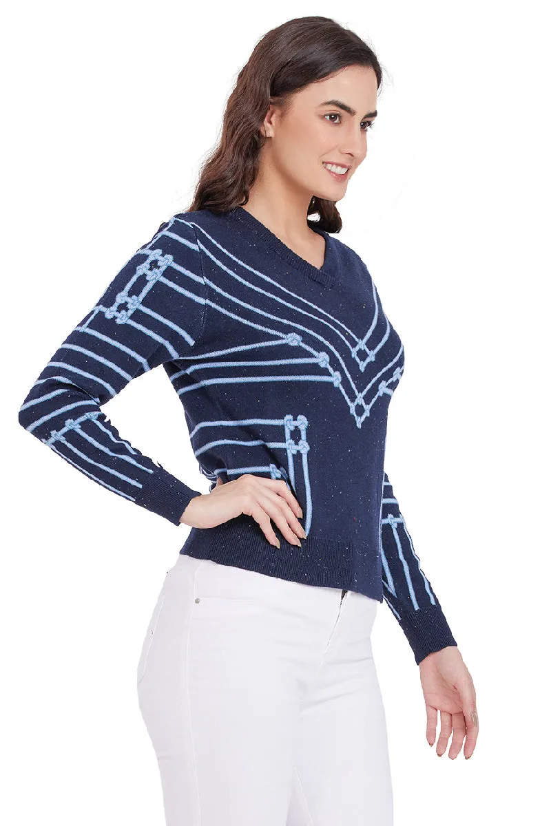 String Knots Printed V-Neck Jumper