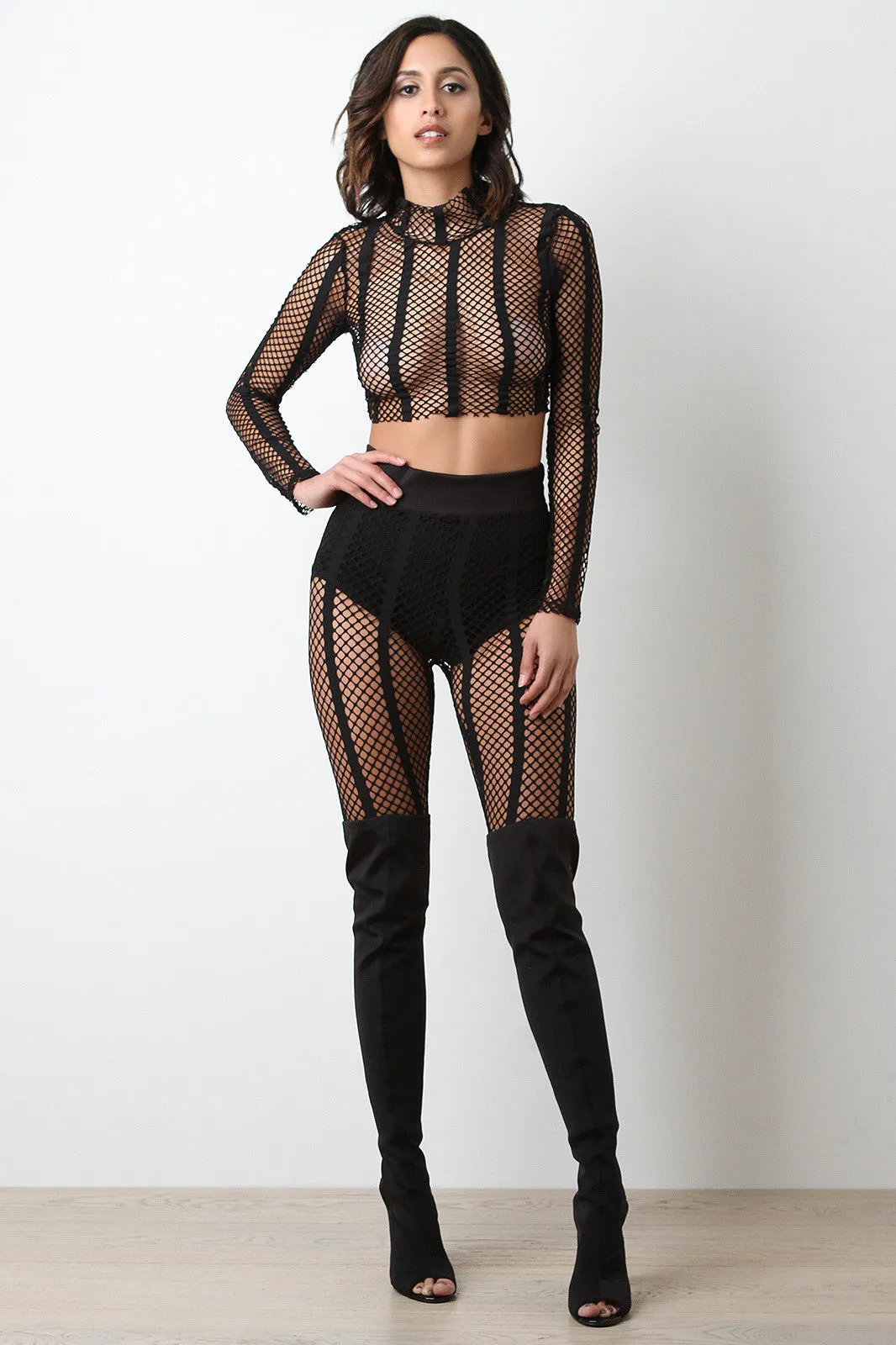 Striped Fishnet High Rise Leggings