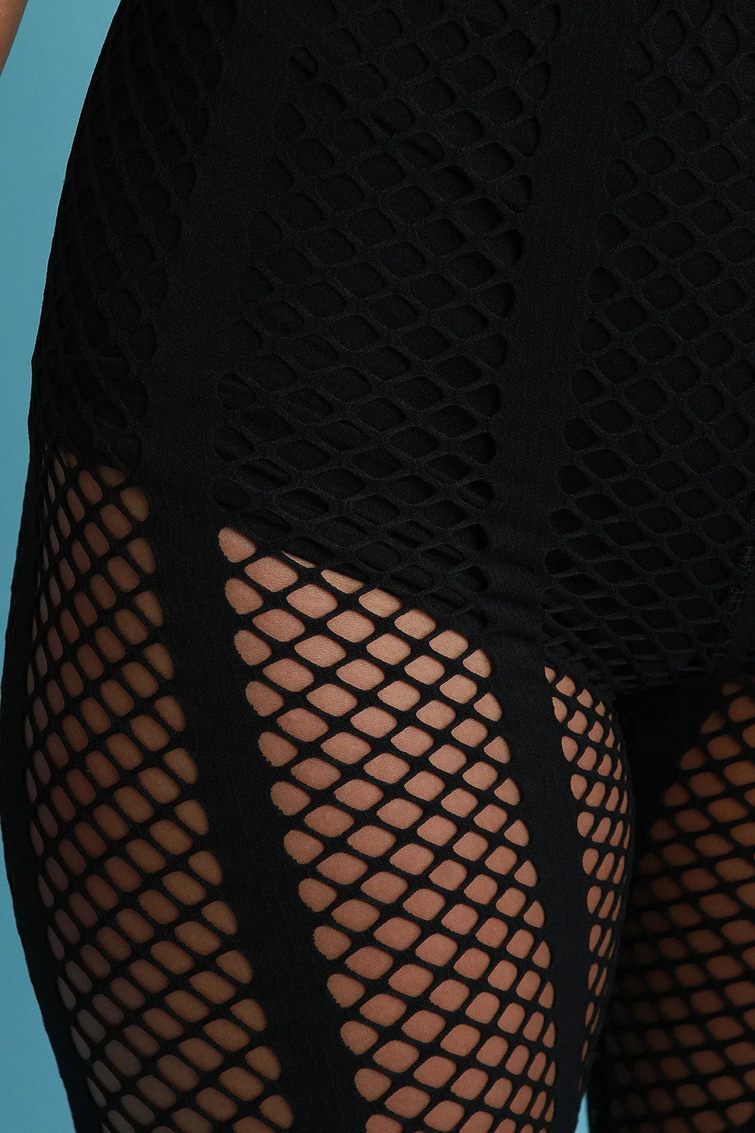 Striped Fishnet High Waisted Leggings