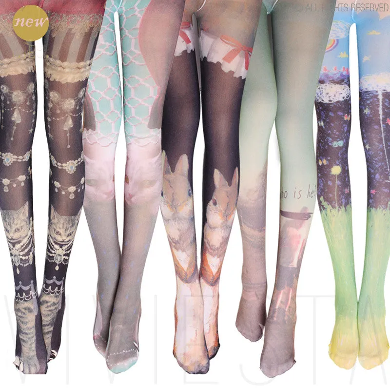 Super Trendy! Photo Printed Female Pantyhose Tights / Stockings Pantyhose