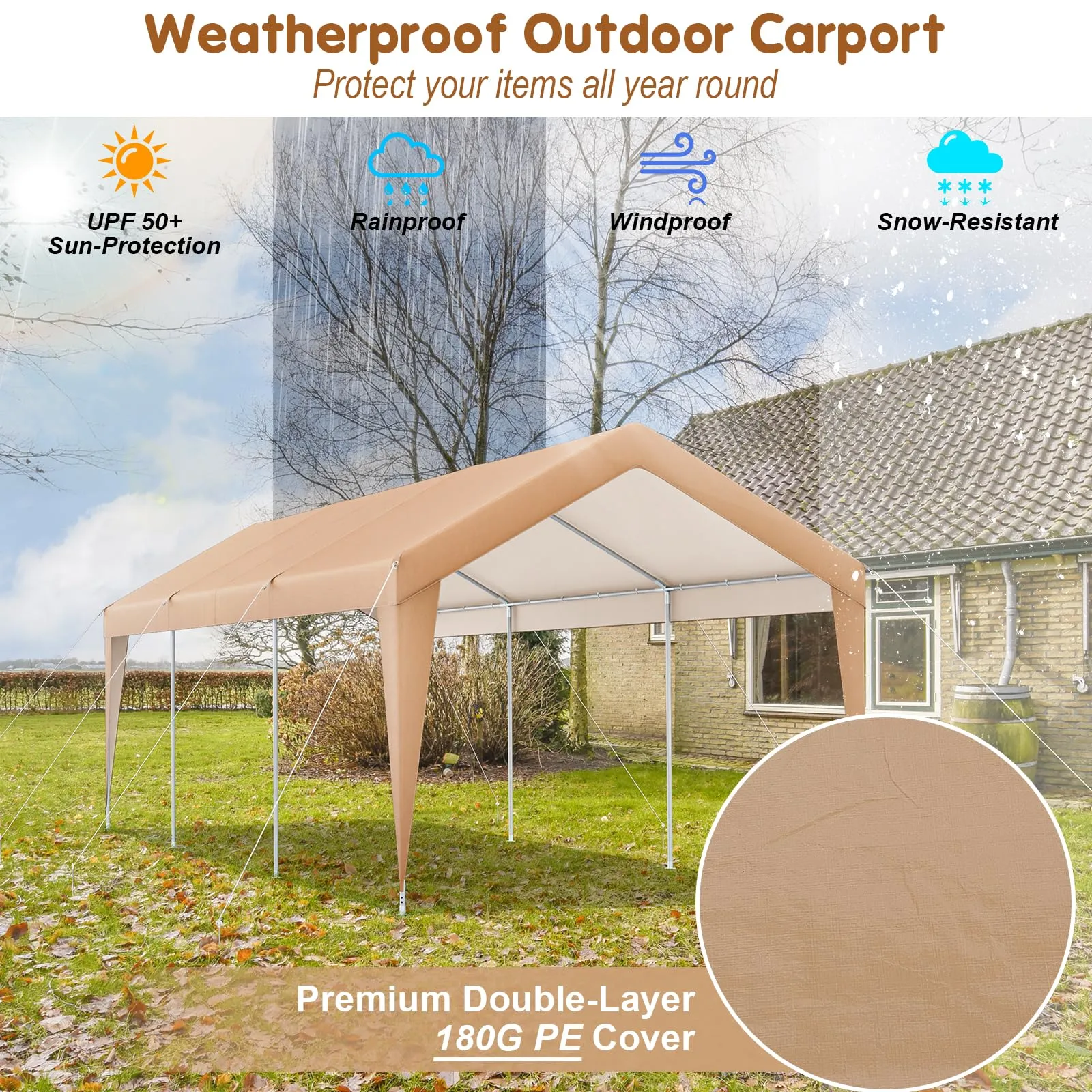 Tangkula 10 x 20 FT Heavy-Duty Carport, Portable Garage Tent Carport with Galvanized Steel Frame