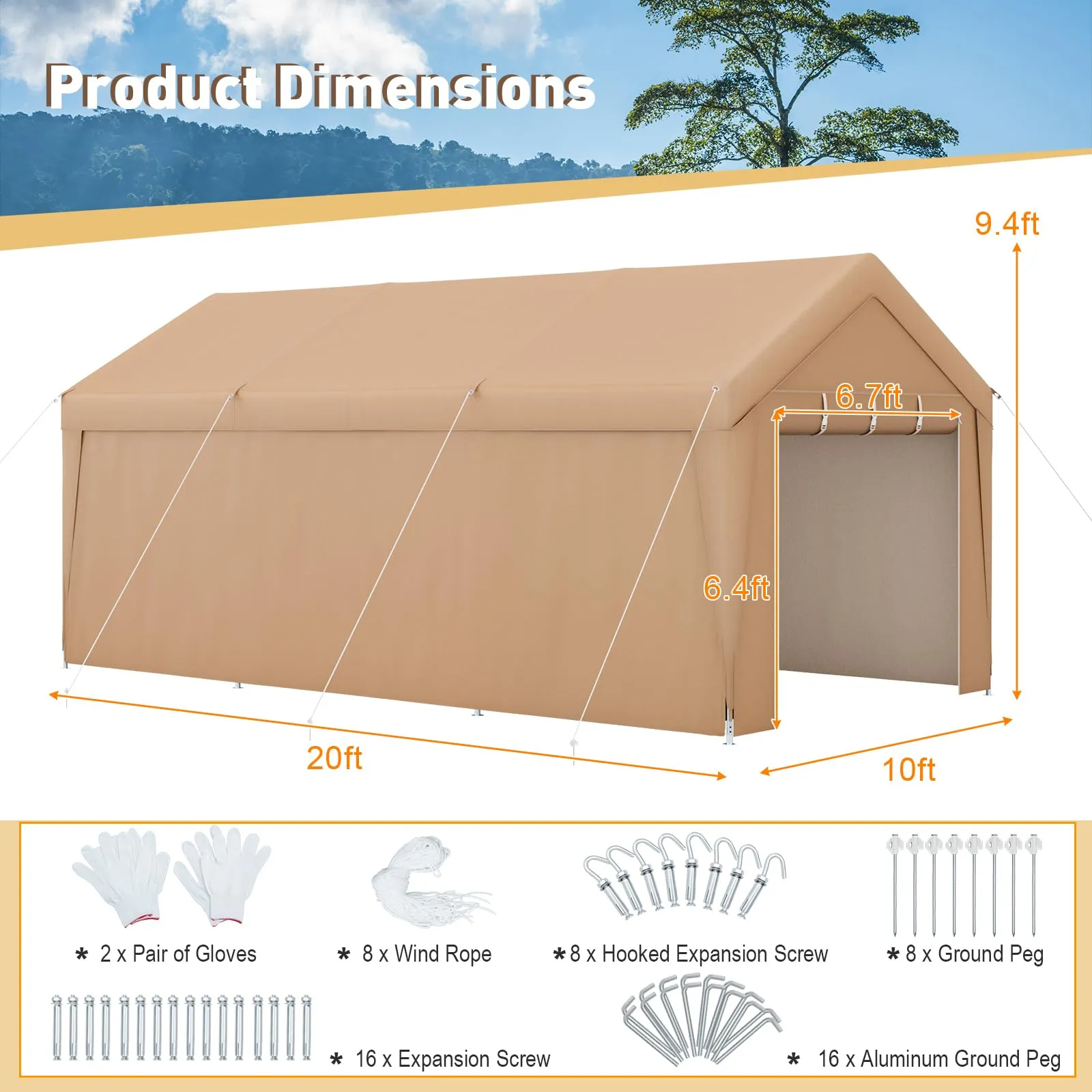 Tangkula 10x20 Ft Heavy-Duty Carport, Portable Garage Tent with Galvanized Steel Frame