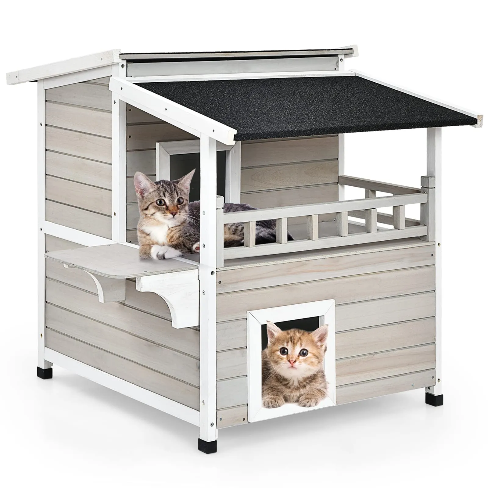 Tangkula 2-Story Outside Cat Shelter Condo Enclosure with Escape Door