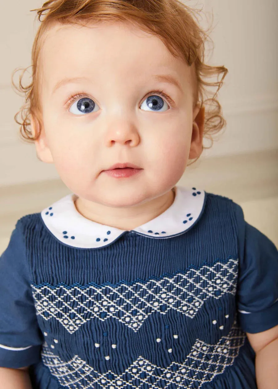 The French Blue Hand Smocked Romper Baby Boy Look