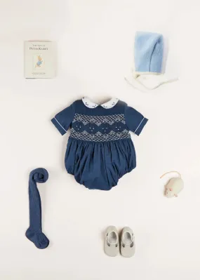 The French Blue Hand Smocked Romper Baby Boy Look